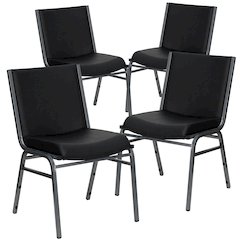 4 Pk. Heavy Duty, 3'' Thickly Padded, Black Vinyl Upholstered Stack Chair