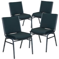 4 Pk. Heavy Duty, 3'' Thickly Padded, Green Patterned Upholstered Stack Chair