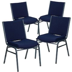 4 Pk. 3'' Thickly Padded, Navy Blue Patterned Upholstered Stack Chair