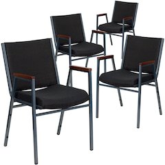 4 Pk. 3'' Thickly Padded, Black Patterned Upholstered Stack Chair with Arms