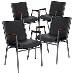 4 Pk. 3'' Thickly Padded, Black Vinyl Upholstered Stack Chair with Arms