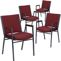 4 Pk. 3'' Thickly Padded, Burgundy Patterned Upholstered Stack Chair with Arms
