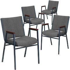 4 Pk. Heavy Duty, 3'' Thickly Padded, Gray Upholstered Stack Chair with Arms