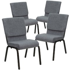 4 Pk. 18.5''W Gray Fabric Stacking Church Chair - Gold Vein Frame