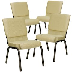 4 Pk. 18.5''W Beige Patterned Fabric Stacking Church Chair - Gold Vein Frame