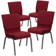 4 Pk. 18.5''W Burgundy Fabric Stacking Church Chair - Silver Vein Frame
