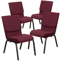 4 Pk. 18.5''W Burgundy Patterned Fabric Stacking Church Chair - Gold Vein Frame