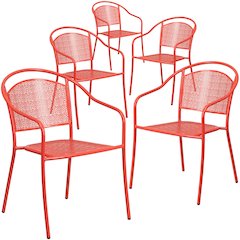 5 Pk. Red Indoor-Outdoor Steel Patio Arm Chair with Round Back