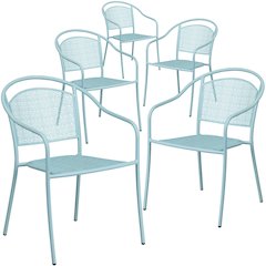 5 Pk. Sky Blue Indoor-Outdoor Steel Patio Arm Chair with Round Back