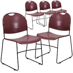 5 Pk. 880 lb. Capacity Burgundy Ultra Compact Stack Chair with Black Frame
