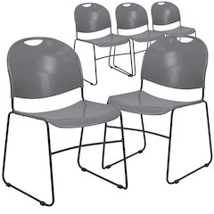 5 Pk. 880 lb. Capacity Gray Ultra Compact Stack Chair with Black Frame