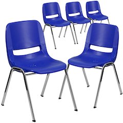 5 Pk. 880 lb. Capacity Navy Ergonomic Shell Stack Chair with Chrome Frame