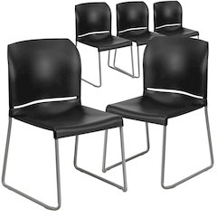 5 Pk. 880 lb. Capacity Black Full Back Contoured Stack Chair with Sled Base