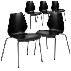 5 Pk. 770 lb. Capacity Black Stack Chair with Lumbar Support and Silver Frame