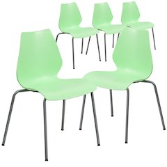 5 Pk. 770 lb. Capacity Green Stack Chair with Lumbar Support and Silver Frame