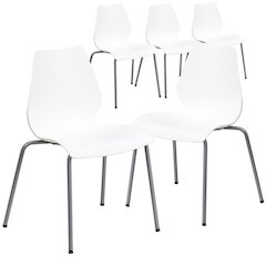 5 Pk. 770 lb. Capacity White Stack Chair with Lumbar Support and Silver Frame