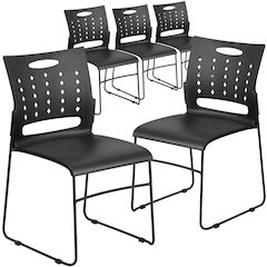 5 Pk. 881 lb. Capacity Black Sled Base Stack Chair with Air-Vent Back