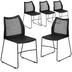 5 Pk. 661 lb. Capacity Black Sled Base Stack Chair with Air-Vent Back