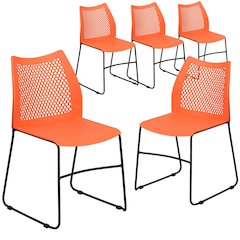 5 Pk. 661 lb. Capacity Orange Sled Base Stack Chair with Air-Vent Back