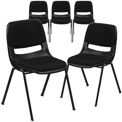 5 Pk. 880 lb. Capacity Black Ergonomic Shell Stack Chair with Padded Seat