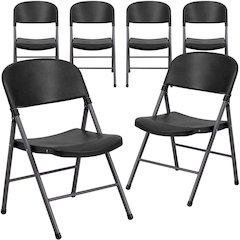 6 Pk. 330 lb. Capacity Black Plastic Folding Chair with Charcoal Frame