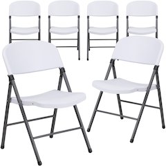 6 Pk. 330 lb. Capacity White Plastic Folding Chair with Charcoal Frame