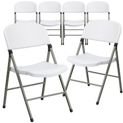 6 Pk. 330 lb. Capacity White Plastic Folding Chair with Gray Frame