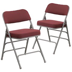 18"W Premium Curved Triple Braced & Double Hinged Burgundy Fabric Metal Folding Chair