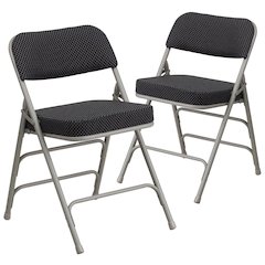 Premium Curved Triple Braced & Double Hinged Black Pin-Dot Fabric Metal Folding Chair