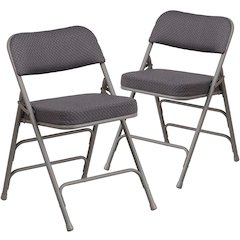 18"W Premium Curved Triple Braced & Double Hinged Gray Fabric Metal Folding Chair