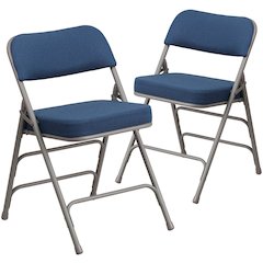 18"W Premium Curved Triple Braced & Double Hinged Navy Fabric Metal Folding Chair