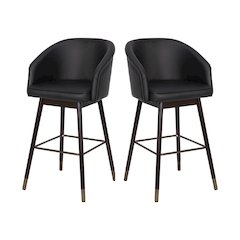 30" Mid-Back Barstoo, Black LeatherSoft/Bronze Accents-Set of 2