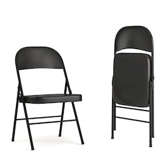 Double Braced Black Metal Folding Chair