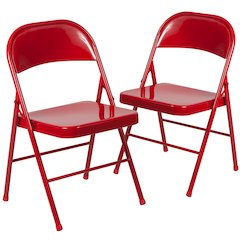 Double Braced Red Metal Folding Chair