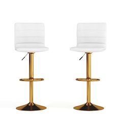 White Vinyl Adjustable Bar Stool, Counter Height Swivel Stool, Set of 2