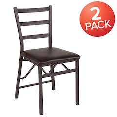 2 Pack HERCULES Series Brown Folding Ladder Back Metal Chair with Brown Vinyl Seat