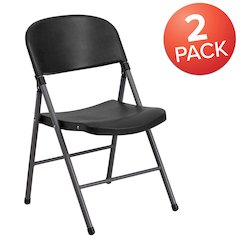 2 Pack HERCULES Series 330 lb. Capacity Black Plastic Folding Chair with Charcoal Frame