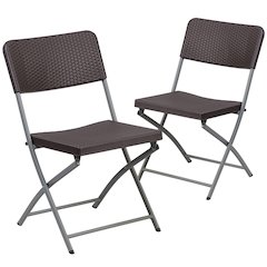 Brown Rattan Plastic Folding Chair with Gray Frame
