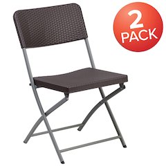 2 Pack HERCULES Series Brown Rattan Plastic Folding Chair with Gray Frame