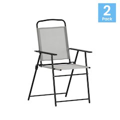 Set of 2 Contemporary Sling Style Patio Chairs with Armrests