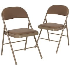 Double Braced Beige Vinyl Folding Chair