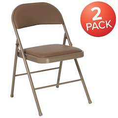 2 Pack HERCULES Series Double Braced Beige Vinyl Folding Chair