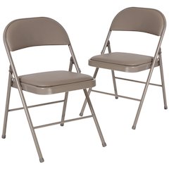 Double Braced Gray Vinyl Folding Chair