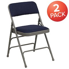 2 Pack HERCULES Series Curved Triple Braced & Double Hinged Navy Fabric Metal Folding Chair