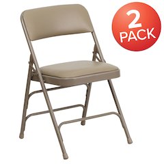 2 Pack HERCULES Series Curved Triple Braced & Double Hinged Beige Vinyl Metal Folding Chair
