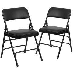 Curved Triple Braced & Double Hinged Black Vinyl Metal Folding Chair