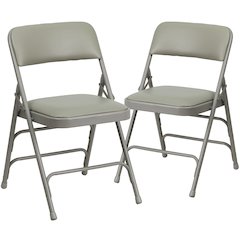 Curved Triple Braced & Double Hinged Gray Vinyl Metal Folding Chair