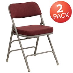 2 Pack Curved Triple Braced & Double Hinged Burgundy Fabric Metal Folding Chair