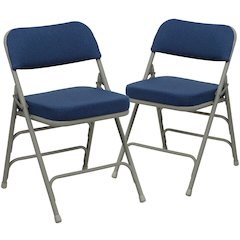 18.5"W Premium Curved Triple Braced & Double Hinged Navy Fabric Metal Folding Chair