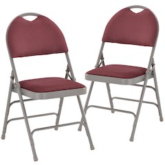 Ultra-Premium Triple Braced Burgundy Fabric Metal Folding Chair with Easy-Carry Handle